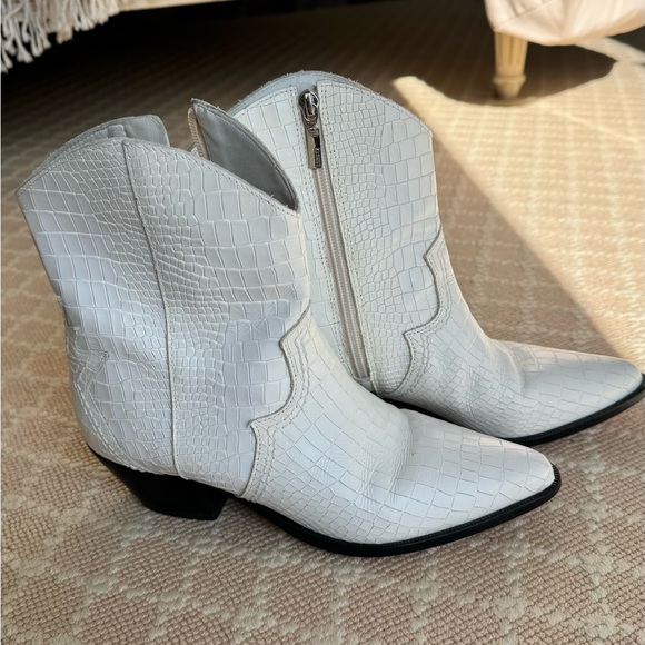 White Croc-Embossed Ankle Boots - Picture 1 of 6